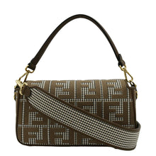 Load image into Gallery viewer, FENDI Houndstooth Baguette Zucca Wool Medium Shoulder Bag Olive back look
