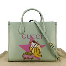 Load image into Gallery viewer, GUCCI Bananya Print Small Leather Tote Bag Green 659983
