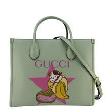 Load image into Gallery viewer, GUCCI Bananya Print Small Leather Tote Bag Green 659983
