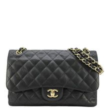 Load image into Gallery viewer, CHANEL Classic Jumbo Double Flap Quilted Caviar Leather Shoulder Bag Black
