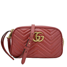 Load image into Gallery viewer, GUCCI GG Marmont Small Matelasse Chevron Leather Crossbody Camera Bag Red 447632
