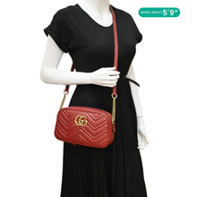 Load image into Gallery viewer, GUCCI GG Marmont Small Matelasse Chevron Leather Crossbody Camera Bag Red 447632
