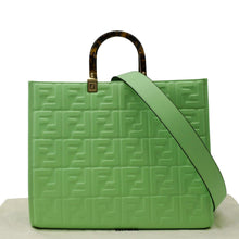 Load image into Gallery viewer, FENDI Sunshine Medium Embossed Leather Shopper Tote Bag Green
