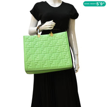 Load image into Gallery viewer, FENDI Sunshine Medium Embossed Leather Shopper Tote Bag Green
