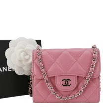 Load image into Gallery viewer, Chanel Classic Mini Flap Quilted Lambskin Leather Card Holder On Chain Pink
