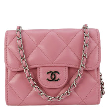 Load image into Gallery viewer, Chanel Classic Mini Flap Quilted Lambskin Leather Card Holder On Chain Pink
