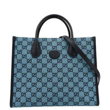 Load image into Gallery viewer, GUCCI Interlocking GG Supreme Canvas Tote Bag Blue front look
