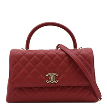 Load image into Gallery viewer, CHANEL CC Coco Caviar Leather Top Handle Flap Shoulder Bag Red
