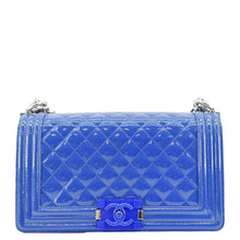 Load image into Gallery viewer, CHANEL Boy Flap Old Medium Plexiglass Patent Leather Crossbody Bag Blue
