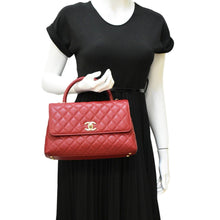 Load image into Gallery viewer, CHANEL CC Coco Caviar Leather Top Handle Flap Shoulder Bag Red
