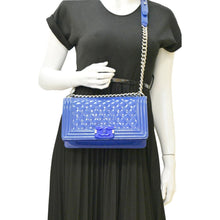 Load image into Gallery viewer, CHANEL Boy Flap Old Medium Plexiglass Patent Leather Crossbody Bag Blue
