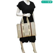 Load image into Gallery viewer, CHLOE Woody Linen Canvas Tote Shoulder Bag Cream
