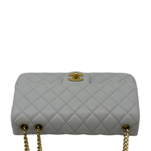 Load image into Gallery viewer,  CHANEL Sweet Camellia Leather Crossbody Bag Light Blue upper look
