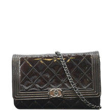 Load image into Gallery viewer, CHANEL Boy WOC Quilted Patent Leather Wallet On Chain Shoulder Bag Black
