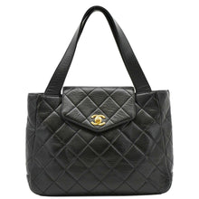 Load image into Gallery viewer, CHANEL Classic Flap Vintage Quilted Leather Tote Bag Black front look
