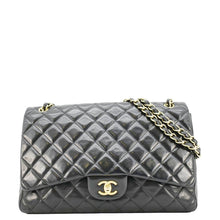 Load image into Gallery viewer, CHANEL Maxi Classic Double Flap Quilted Leather Crossbody Bag Black 13805014
