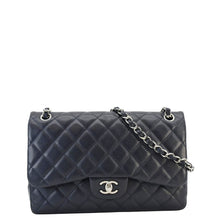 Load image into Gallery viewer, CHANEL Classic Jumbo Double Flap Quilted Caviar Leather Shoulder Bag Greyish Blue
