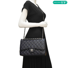 Load image into Gallery viewer, CHANEL Classic Jumbo Double Flap Quilted Caviar Leather Shoulder Bag Greyish Blue
