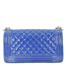 Load image into Gallery viewer, CHANEL Boy Flap Medium Plexiglass Patent Leather Crossbody Bag Blue
