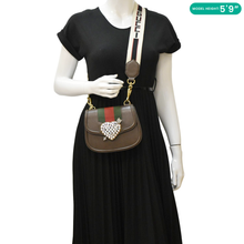 Load image into Gallery viewer, GUCCI Jeweled Heart Leather Totem Crossbody Bag Brown 500756
