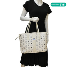 Load image into Gallery viewer, MCM Reversible Liz Medium Visetos Canvas Shopper Tote Bag White
