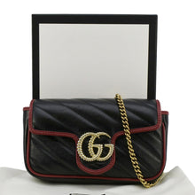 Load image into Gallery viewer, GUCCI GG Marmont Tourchon Mini Matelasse Leather Shoulder Crossbody Bag Black 574969
