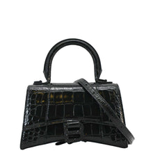 Load image into Gallery viewer, BALENCIAGA Small Hourglass Crocodile Embossed Top Handle Shoulder Bag Black
