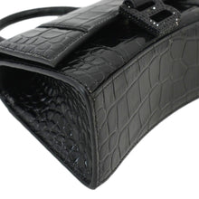 Load image into Gallery viewer, BALENCIAGA Small Hourglass Crocodile Embossed Top Handle Shoulder Bag Black
