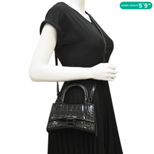 Load image into Gallery viewer, BALENCIAGA Small Hourglass Crocodile Embossed Top Handle Shoulder Bag Black
