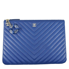 Load image into Gallery viewer, CHANEL O Case Chevron Leather Clutch Bag Blue
