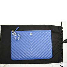 Load image into Gallery viewer, CHANEL O Case Chevron Leather Clutch Bag Blue
