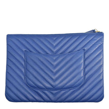 Load image into Gallery viewer, CHANEL O Case Chevron Leather Clutch Bag Blue
