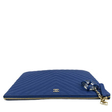 Load image into Gallery viewer, CHANEL O Case Chevron Leather Clutch Bag Blue
