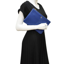 Load image into Gallery viewer, CHANEL O Case Chevron Leather Clutch Bag Blue
