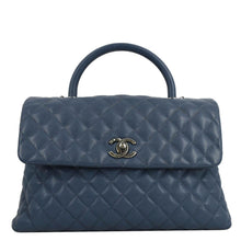 Load image into Gallery viewer, CHANEL CC Coco Caviar Leather Top Handle Flap Shoulder Bag Blue
