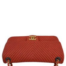 Load image into Gallery viewer, CHANEL Medallion Charm Flap Medium Wrinkled Chevron Leather Crossbody Bag Red
