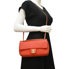 Load image into Gallery viewer, CHANEL Medallion Charm Flap Medium Wrinkled Chevron Leather Crossbody Bag Red
