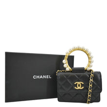 Load image into Gallery viewer, CHANEL Pearl Mini Quilted Leather Top Handle Shoulder Bag Black
