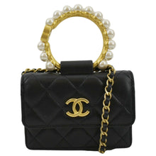 Load image into Gallery viewer, CHANEL Pearl Mini Quilted Leather Top Handle Shoulder Bag Black
