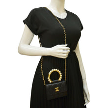 Load image into Gallery viewer, CHANEL Pearl Mini Quilted Leather Top Handle Shoulder Bag Black
