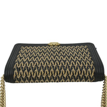 Load image into Gallery viewer, CHANEL Boy Flap Woven Raffia Leather Shoulder Bag Black
