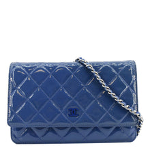 Load image into Gallery viewer, CHANEL WOC Quilted Patent Leather Blue Crossbody Bag  front look
