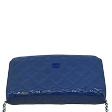 Load image into Gallery viewer, CHANEL WOC Quilted Patent Leather Blue Crossbody Bag  upper look
