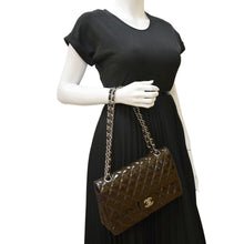 Load image into Gallery viewer, CHANEL Classic Medium Double Flap Patent Leather Shoulder Bag Dark Brown
