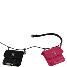 Load image into Gallery viewer, CHANEL CC Double Mini Flap Patent Quilted Leather Chain Waist Bag Black Pink
