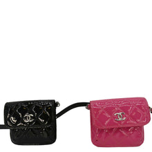 Load image into Gallery viewer, CHANEL CC Double Mini Flap Patent Quilted Leather Chain Waist Bag Black Pink
