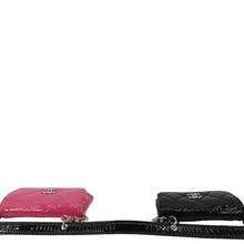 Load image into Gallery viewer, CHANEL CC Double Mini Flap Patent Quilted Leather Chain Waist Bag Black Pink
