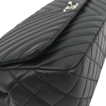 Load image into Gallery viewer, CHANEL Surpique Chevron Medium Lambskin Leather Flap Crossbody Bag Black
