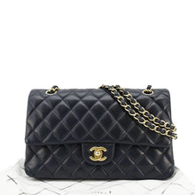 Load image into Gallery viewer, CHANEL Classic Medium Double Flap Quilted Leather Shoulder Bag Navy Blue
