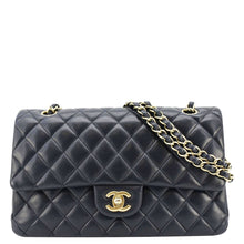 Load image into Gallery viewer, CHANEL Classic Medium Double Flap Quilted Leather Shoulder Bag Navy Blue
